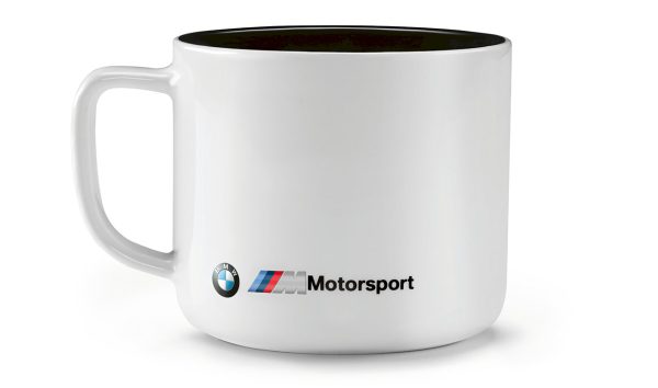 فنجان موتور اسپرت طرح لوگو BMW M سفید و مشکی با گنجایش 300 میلی لیتر
